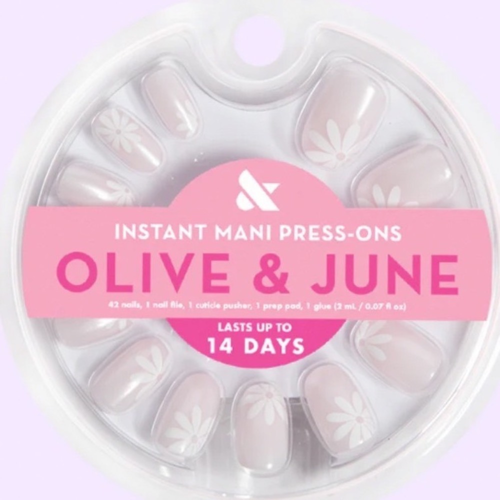 Olive & June Instant Mani Press-On Nails Chrome‎ Daisy Pop Round Short 42ct NEW